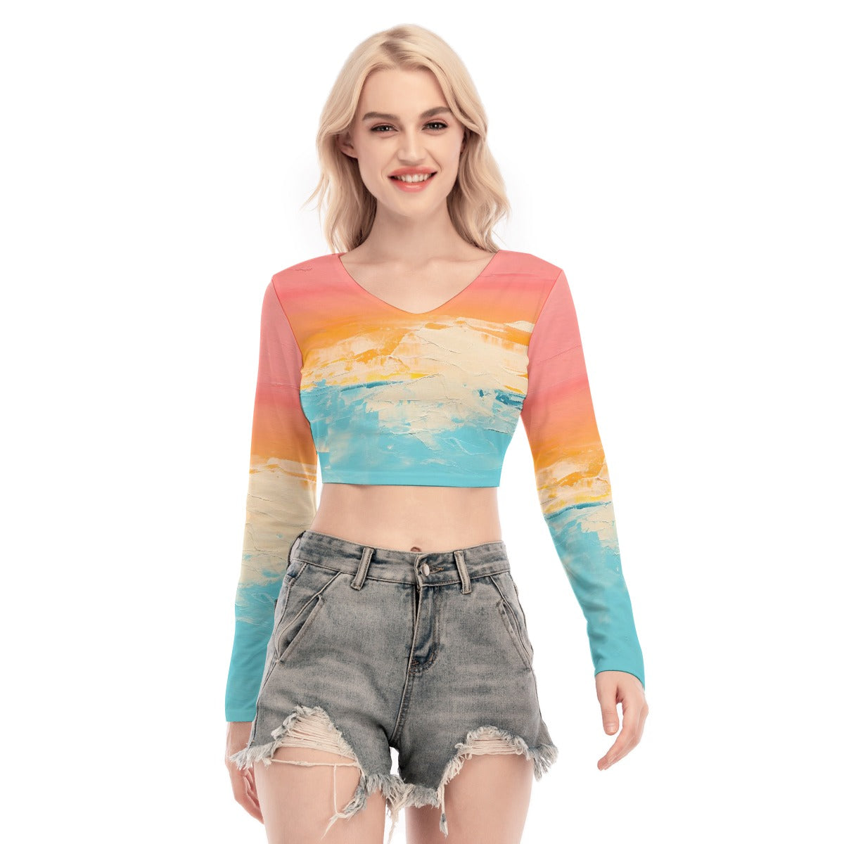 All-Over Print Women's Back Hollow T-shirt With Strap