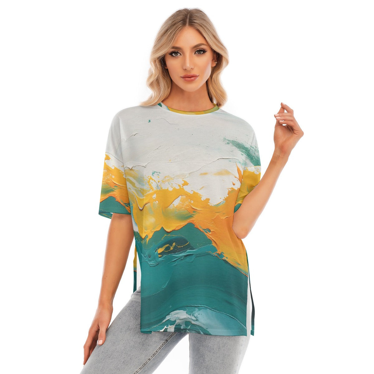 All-Over Print Women's Short Sleeves T-shirt With Hem Split