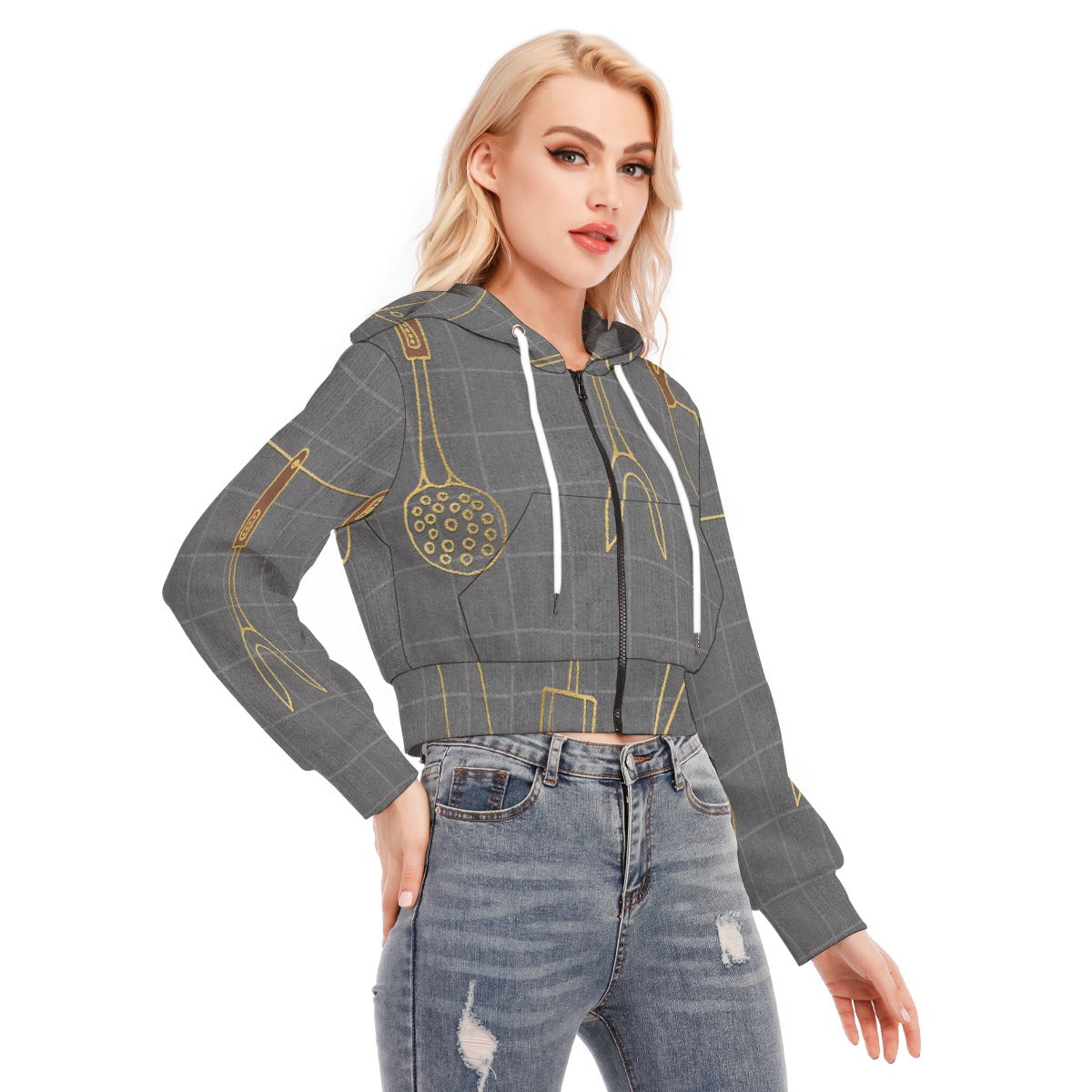 All-Over Print Women's Crop Top Hoodie With Zipper Closure