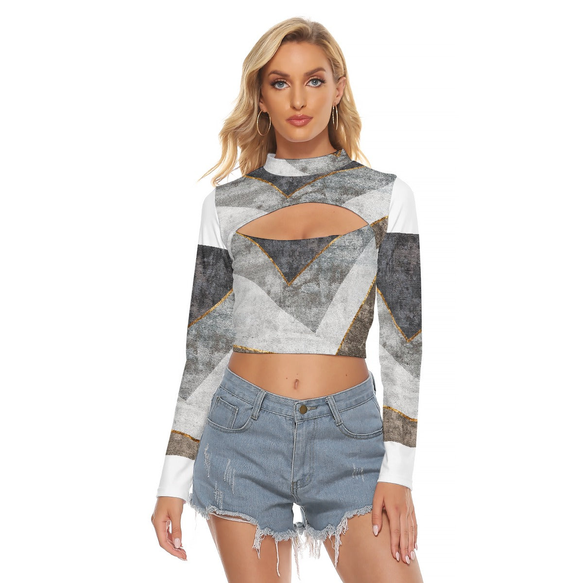 All-Over Print Women's Hollow Chest Keyhole Tight Crop Top