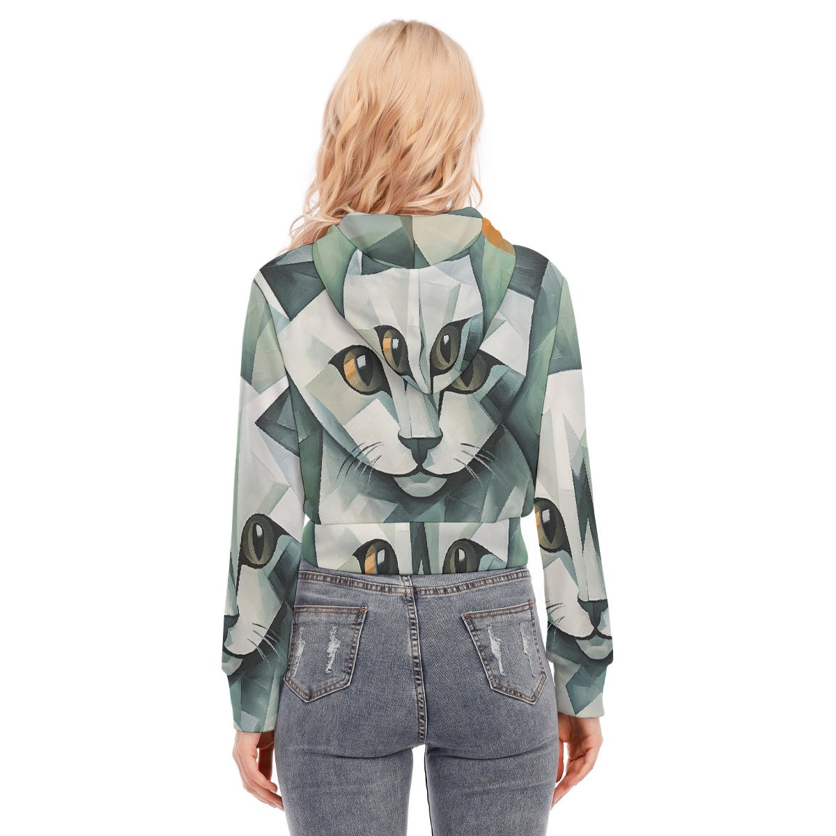 All-Over Print Women's Crop Top Hoodie With Zipper Closure