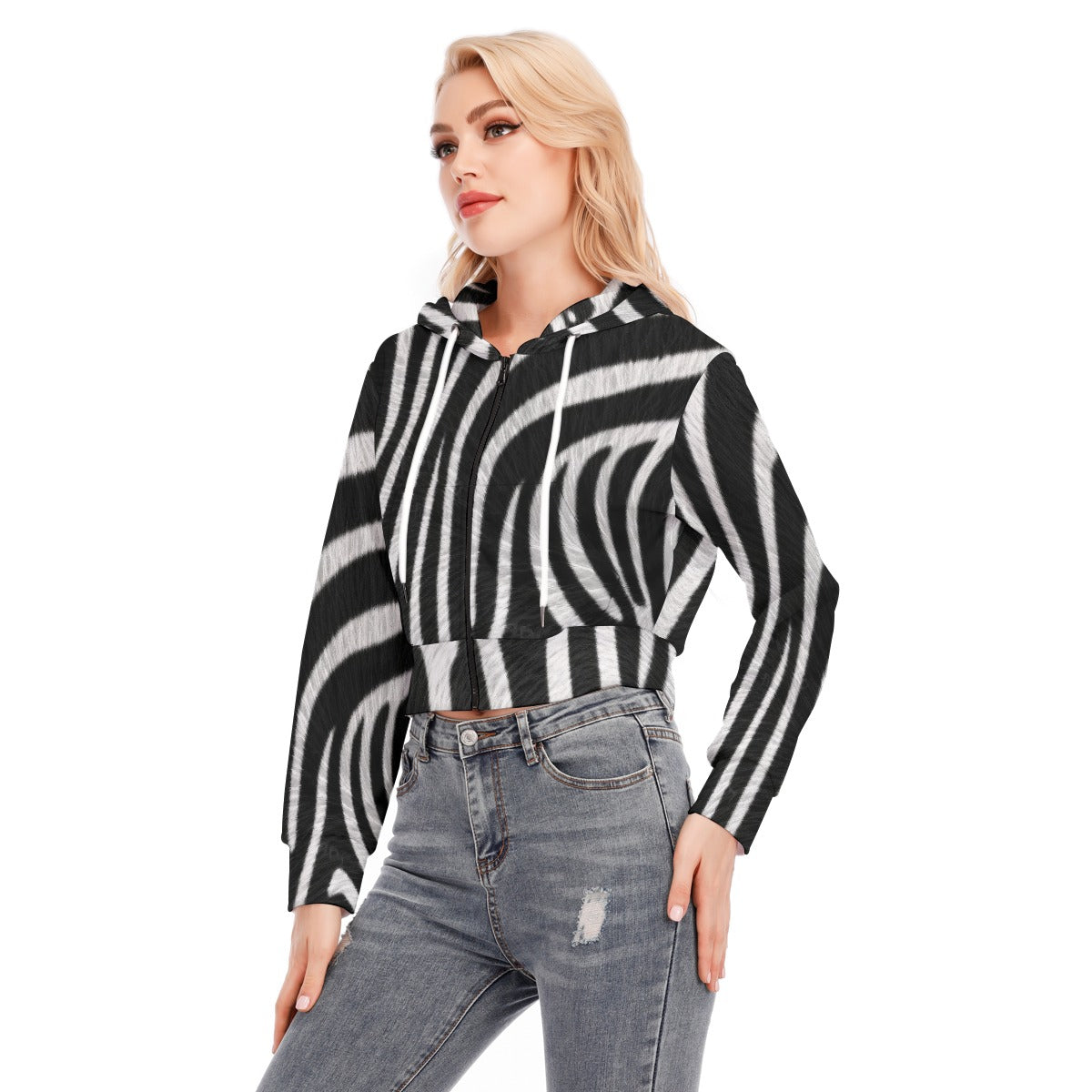 All-Over Print Women's Crop Top Hoodie With Zipper Closure