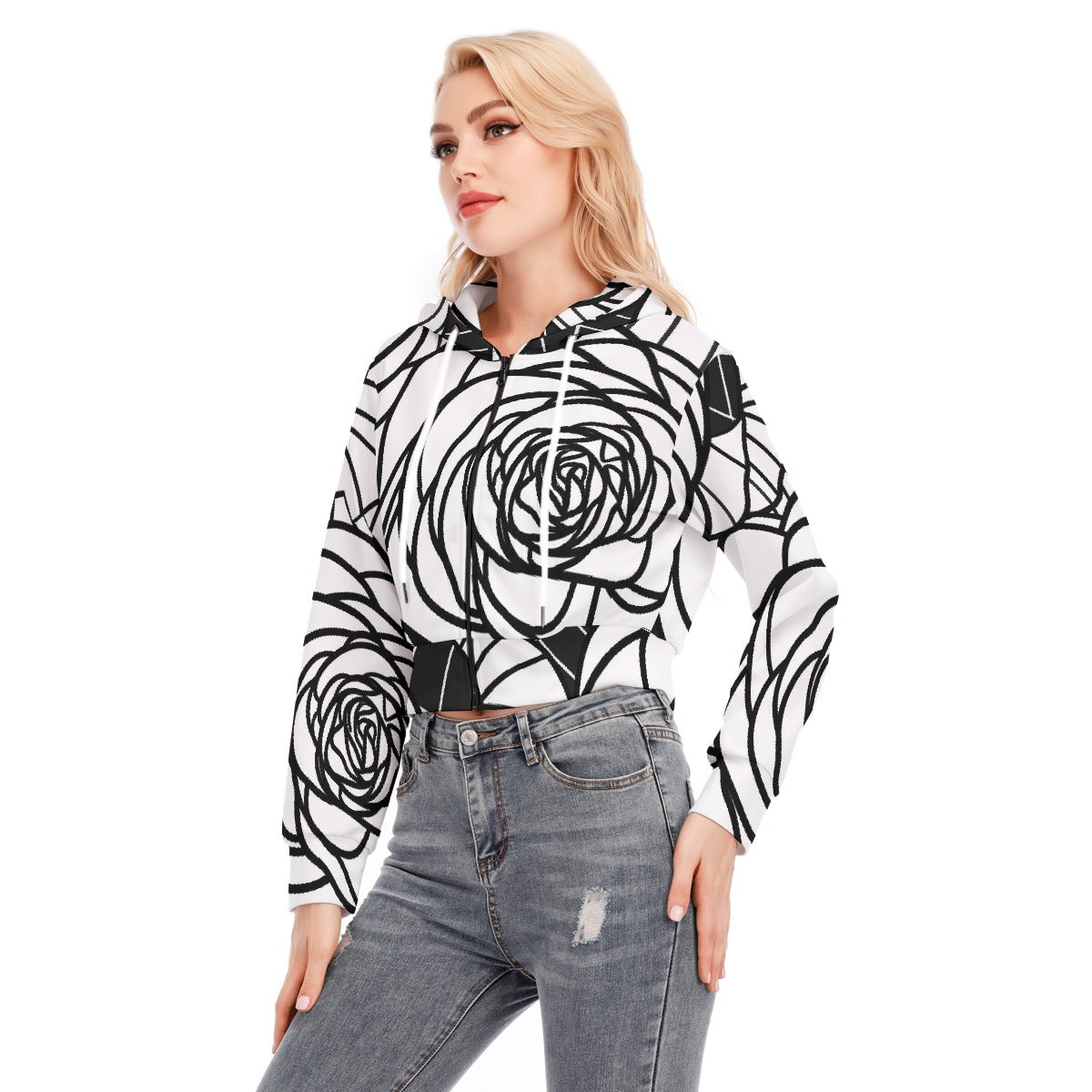 All-Over Print Women's Crop Top Hoodie With Zipper Closure