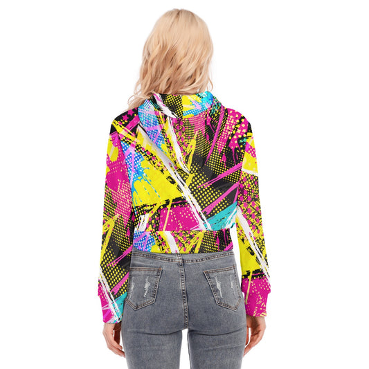 All-Over Print Women's Crop Top Hoodie With Zipper Closure