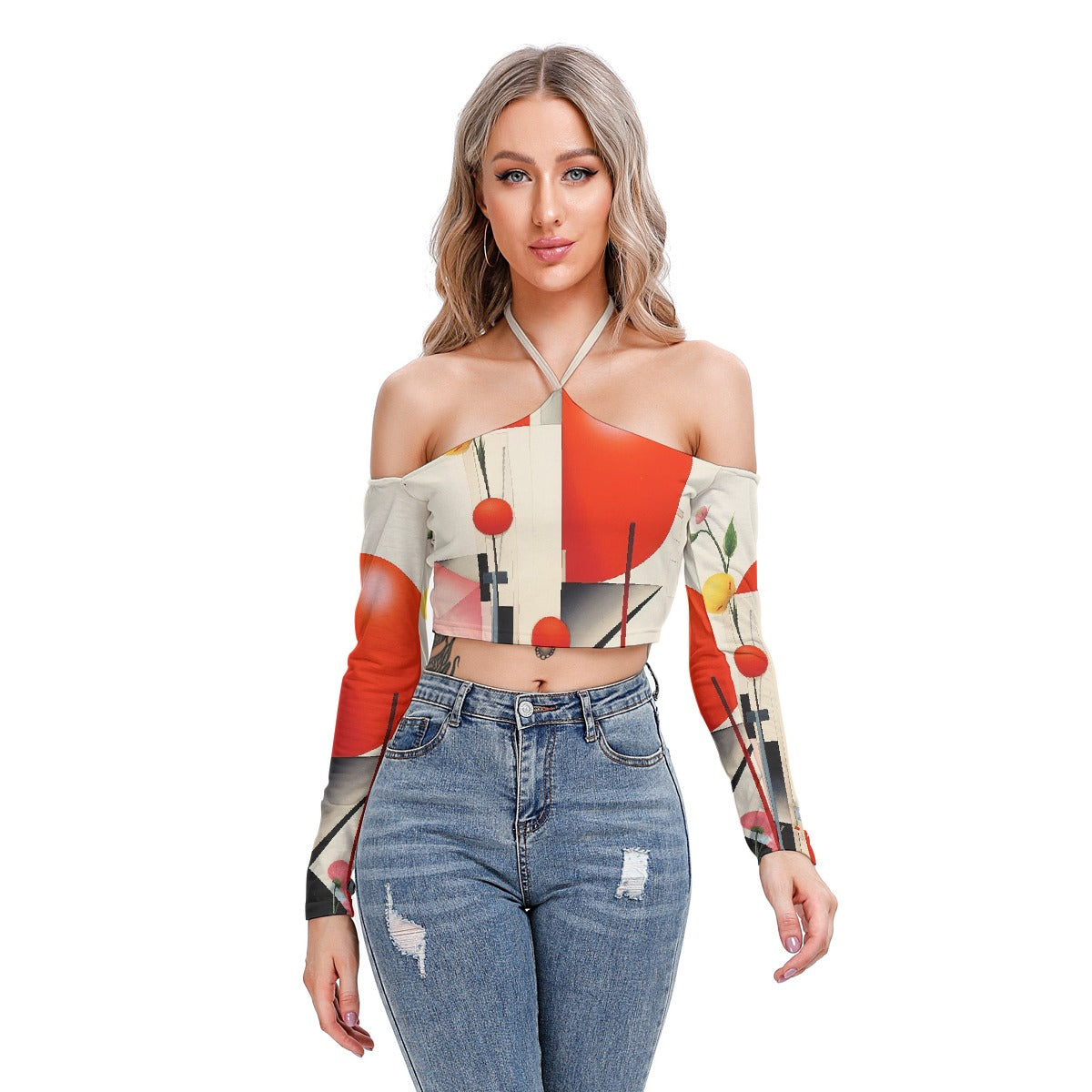 All-Over Print Women's Halter Lace-up Top
