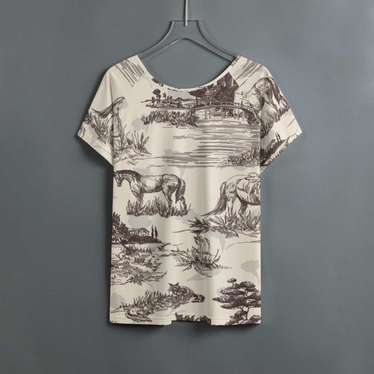 All-Over Print Women's Round Neck T-shirt With Raglan Sleeve