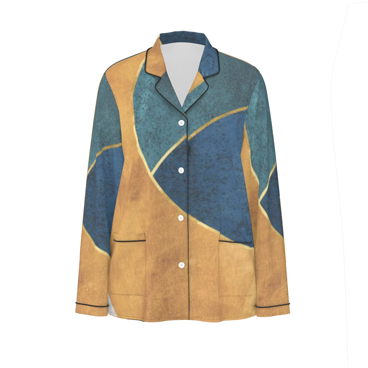 All-Over Print Women's Long Sleeve Pajama Set With Black Contrast Piping