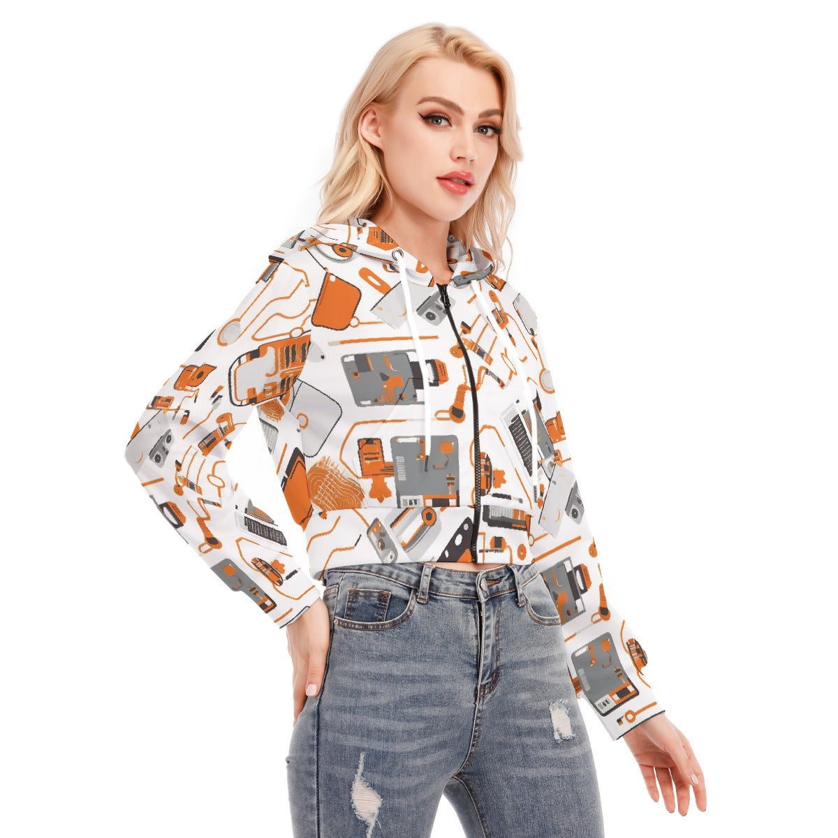 All-Over Print Women's Crop Top Hoodie With Zipper Closure