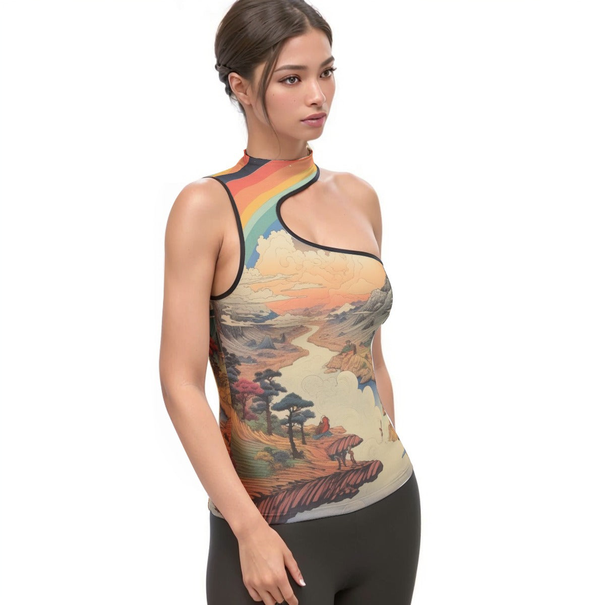 All-Over Print Women's Halter Sleeveless Asymmetrical Tank Top