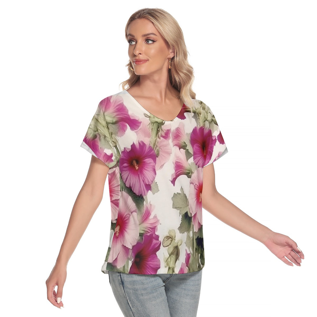 All-Over Print Women's Loose V-neck Short Sleeve T-shirt