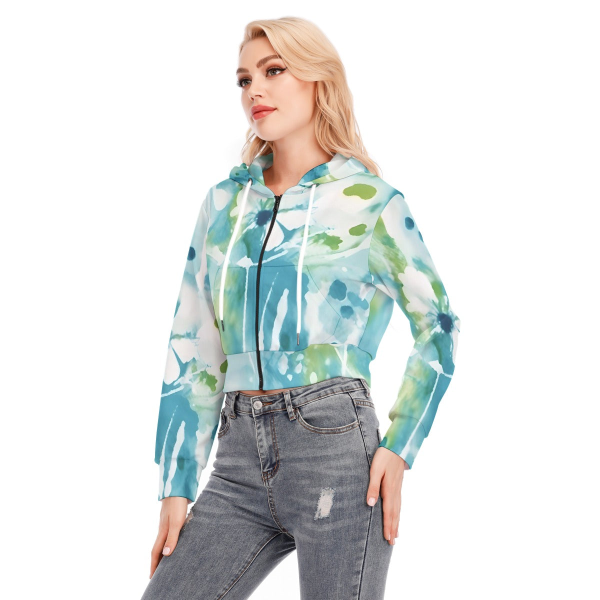 All-Over Print Women's Crop Top Hoodie With Zipper Closure