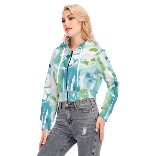 All-Over Print Women's Crop Top Hoodie With Zipper Closure