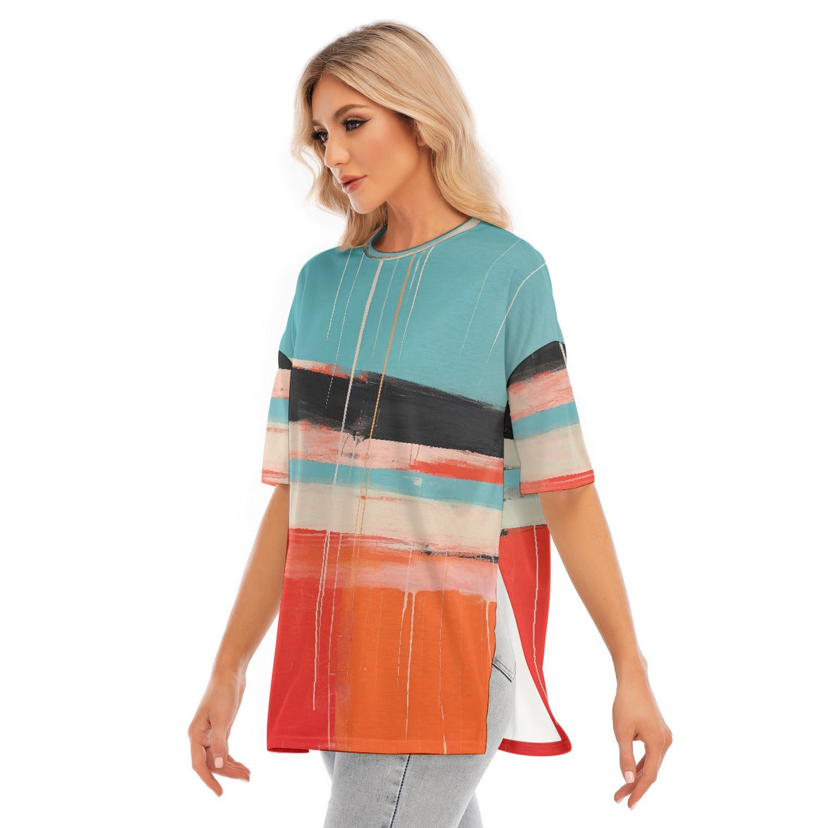 All-Over Print Women's Short Sleeves T-shirt With Hem Split
