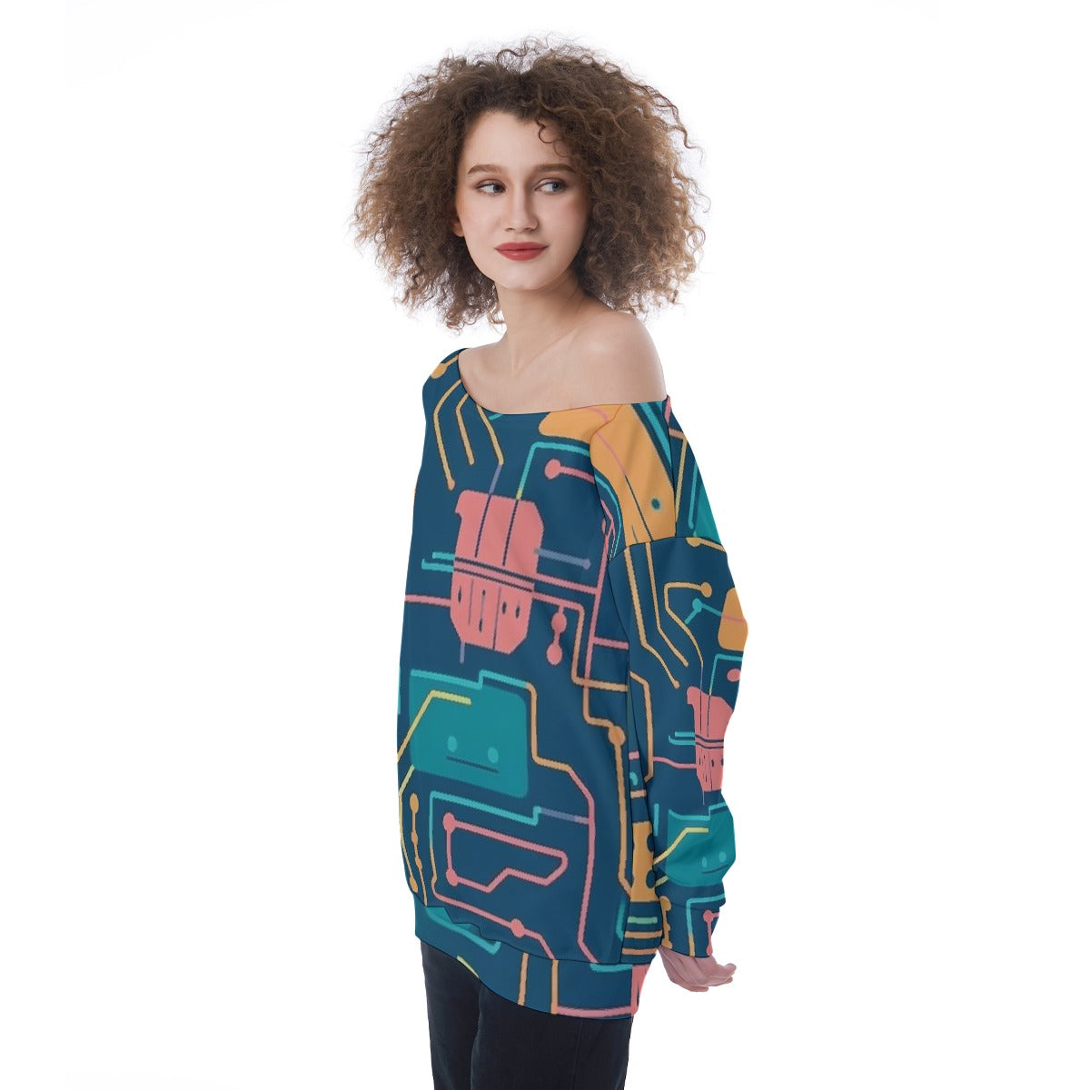 All-Over Print Oversized Women's Off-Shoulder Sweatshirt