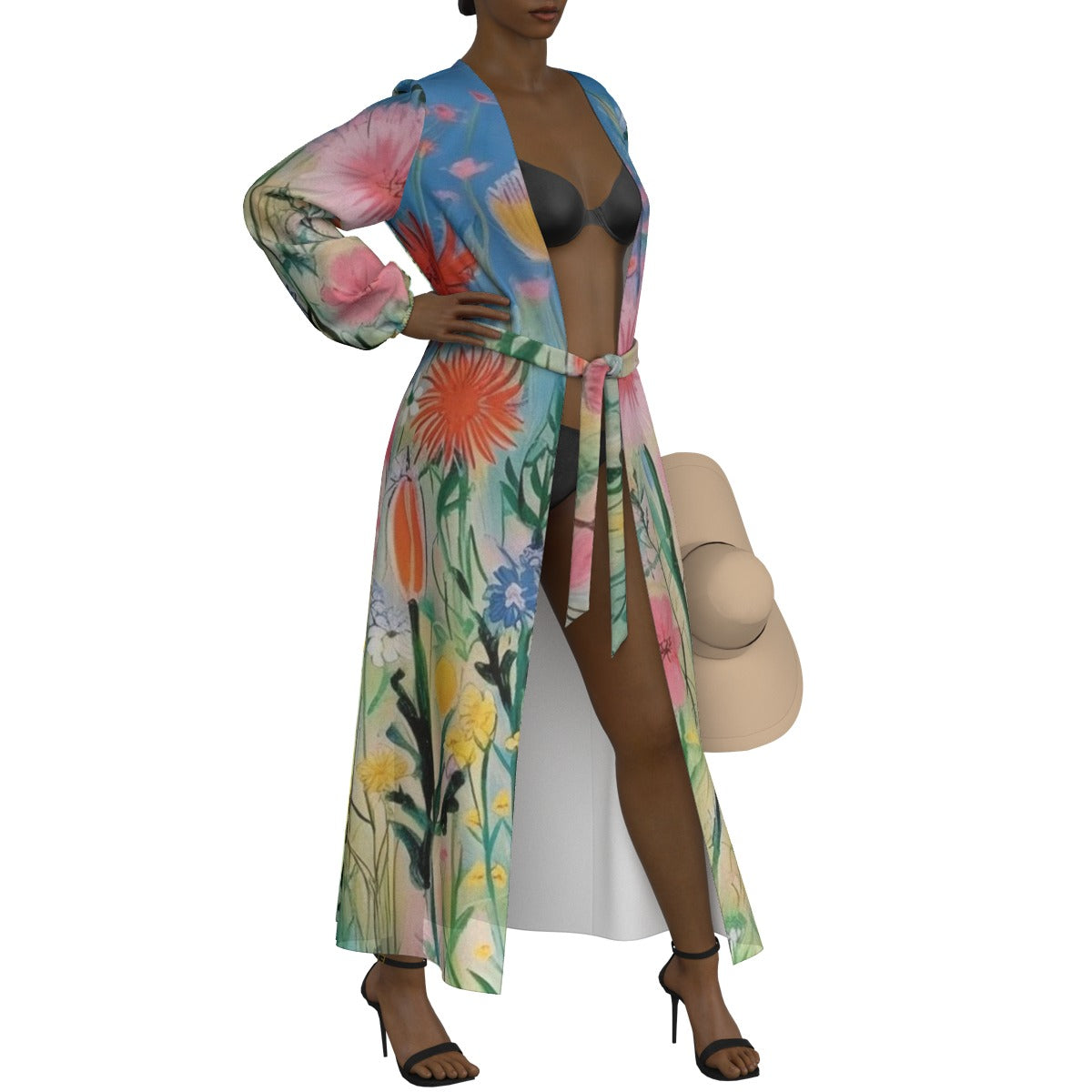 All-Over Print Women's Lace-up Chiffon Robe