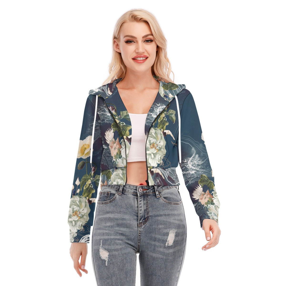 All-Over Print Women's Crop Top Hoodie With Zipper Closure