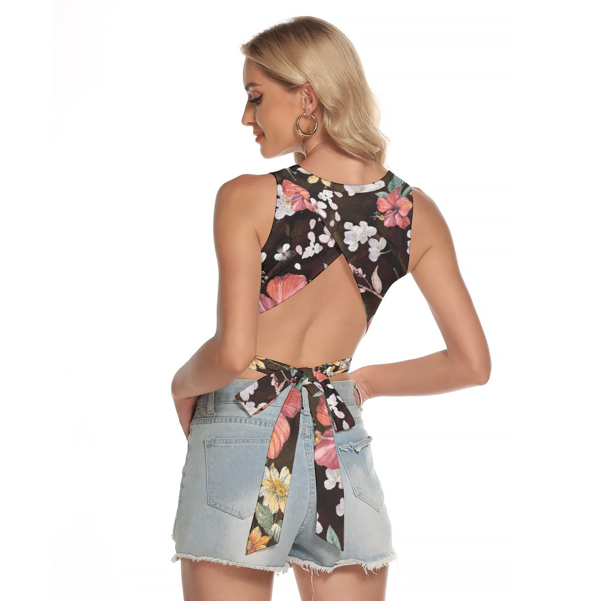 All-Over Print Women's Sleeveless Back Hollow Crop Top