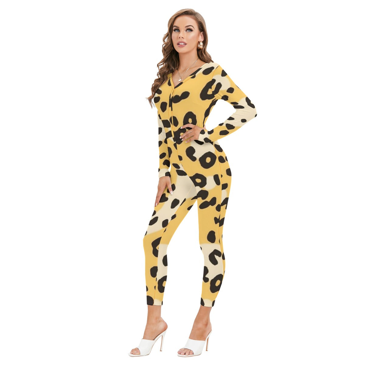 All-Over Print Women's Plunging Neck Jumpsuit