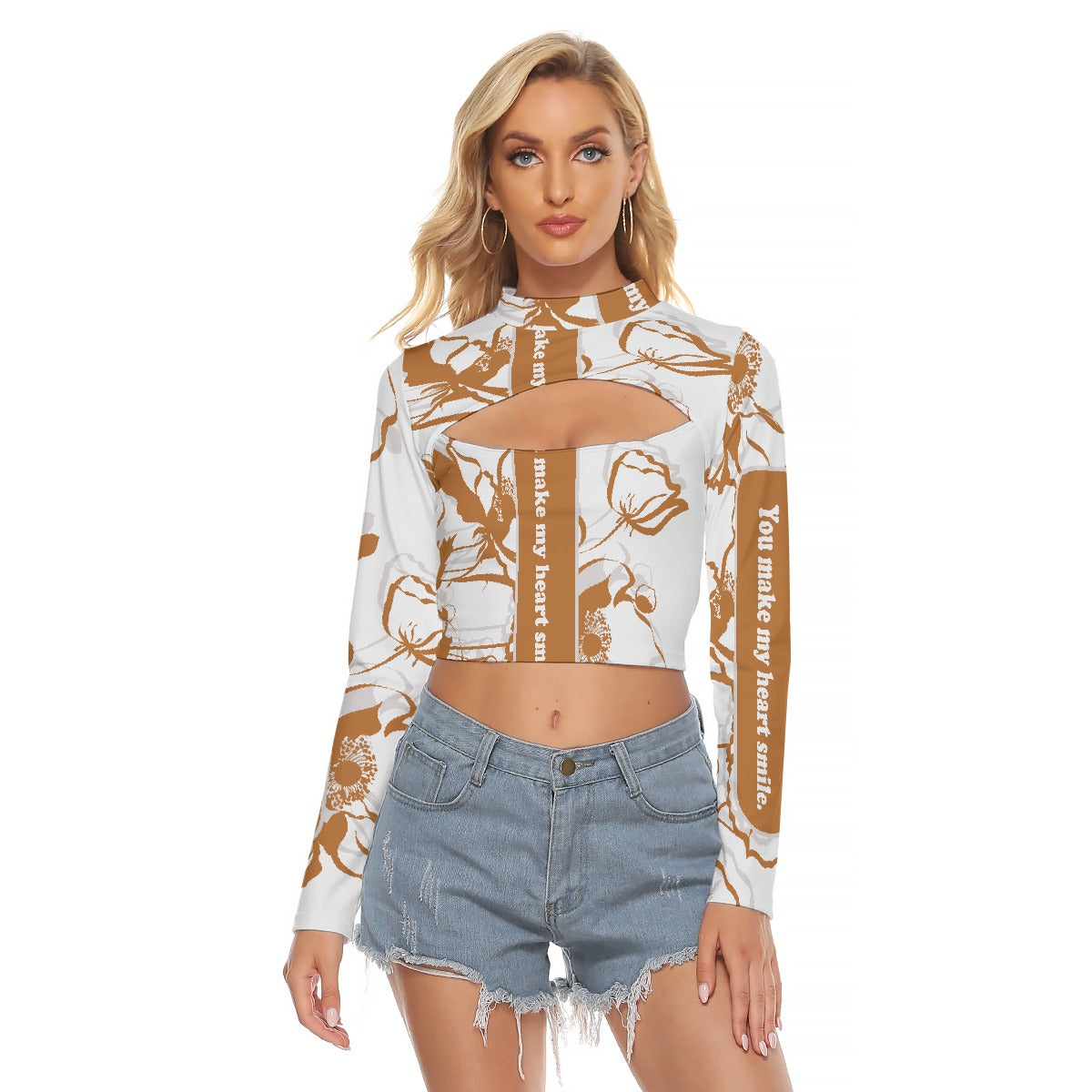 All-Over Print Women's Hollow Chest Keyhole Tight Crop Top