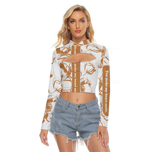 All-Over Print Women's Hollow Chest Keyhole Tight Crop Top