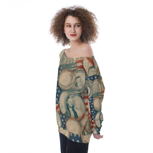 All-Over Print Oversized Women's Off-Shoulder Sweatshirt