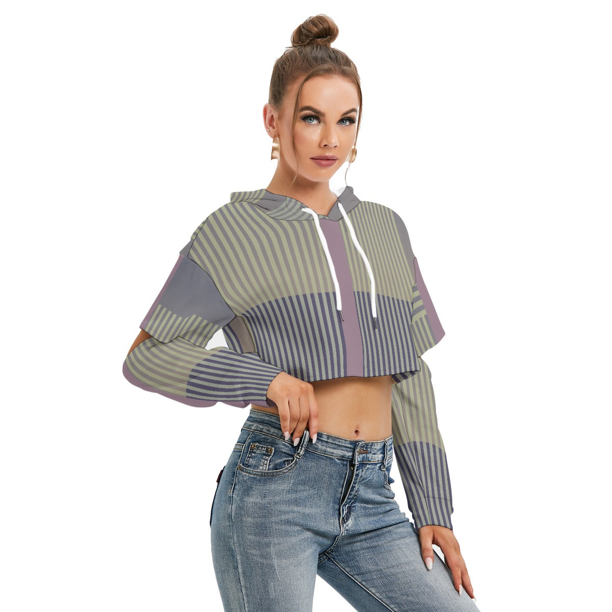 All-Over Print Women's Heavy Fleece Hoodie With Hollow Out Sleeve