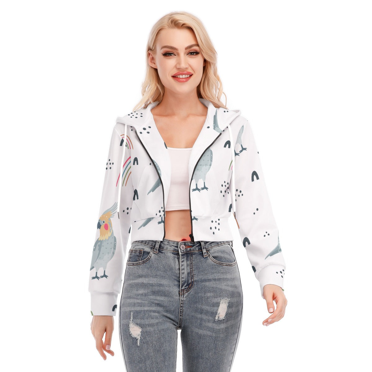 All-Over Print Women's Crop Top Hoodie With Zipper Closure