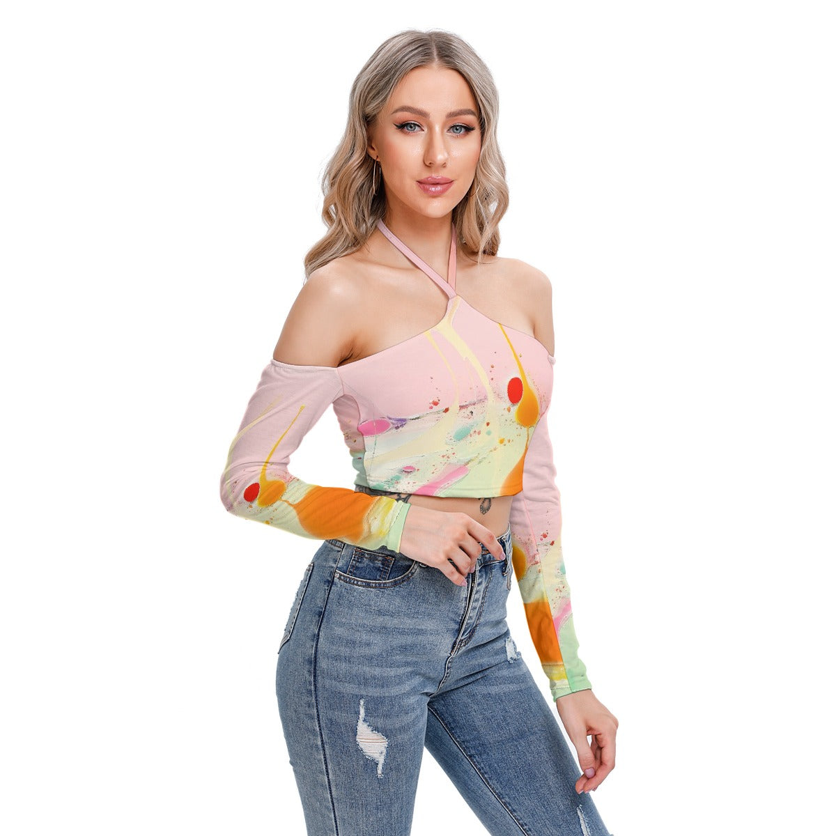 All-Over Print Women's Halter Lace-up Top