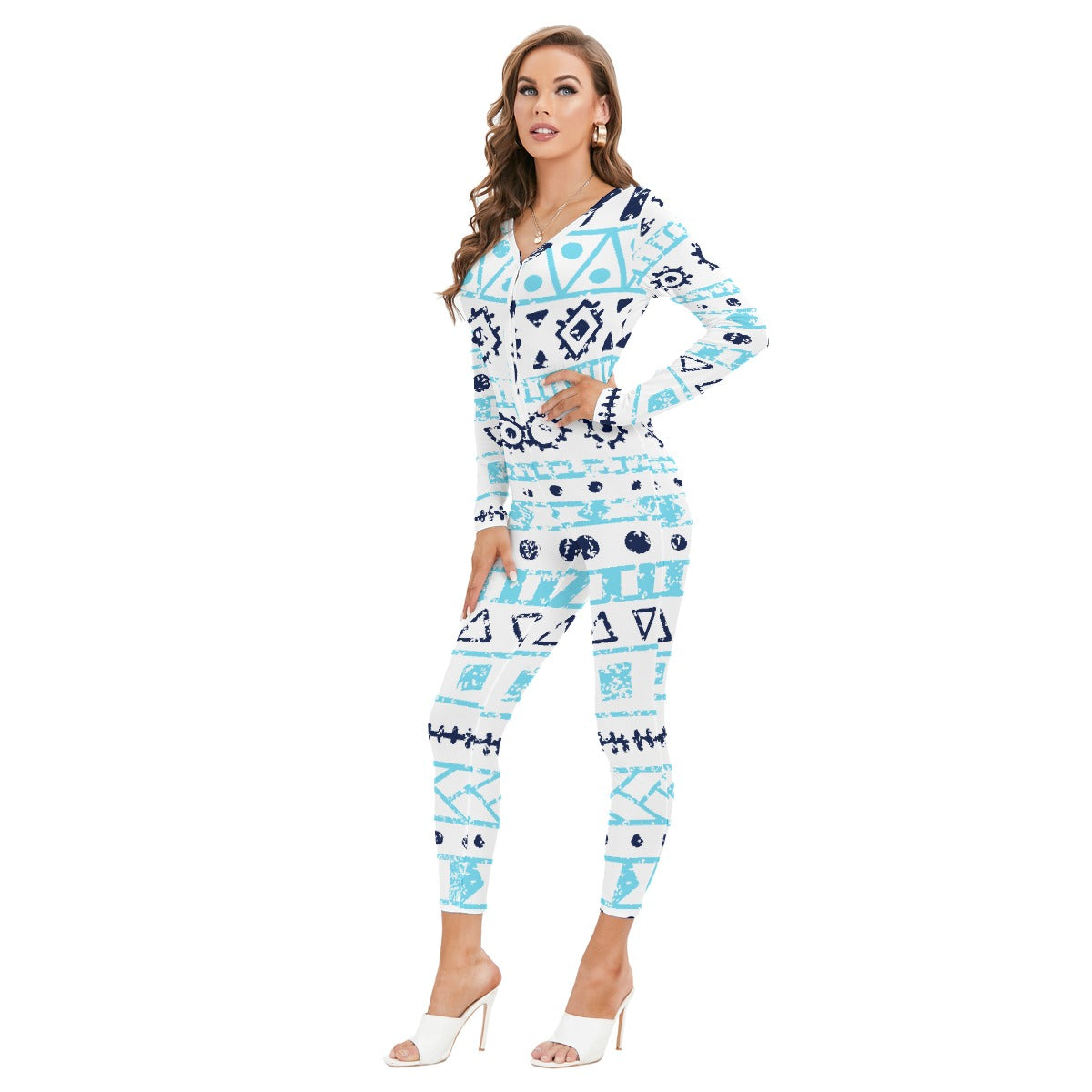 All-Over Print Women's Plunging Neck Jumpsuit