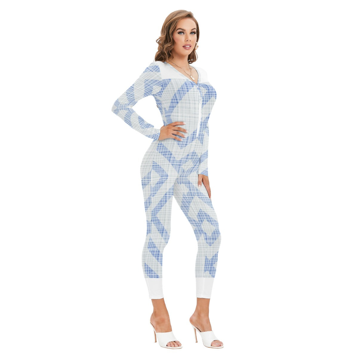 All-Over Print Women's Plunging Neck Jumpsuit