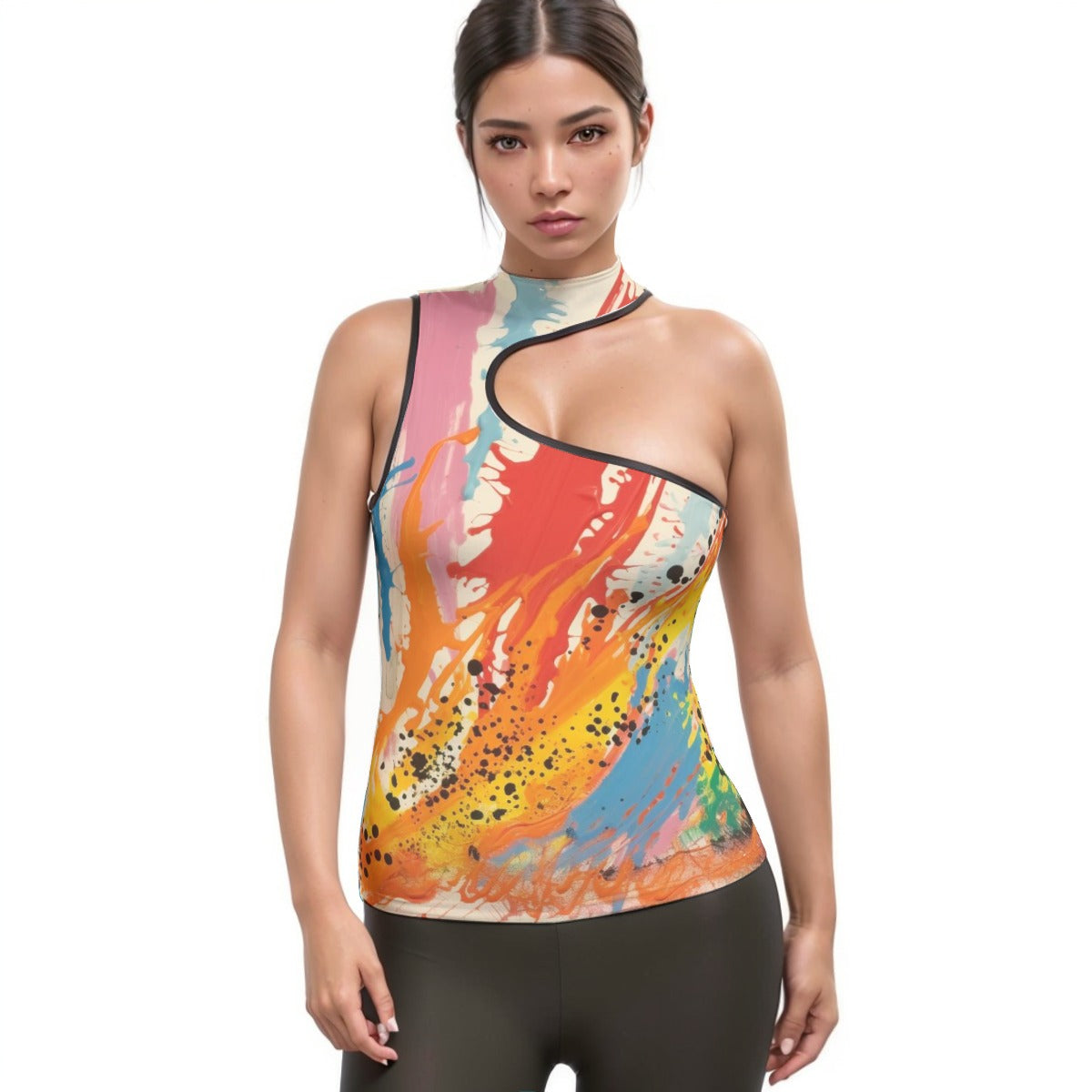 All-Over Print Women's Halter Sleeveless Asymmetrical Tank Top
