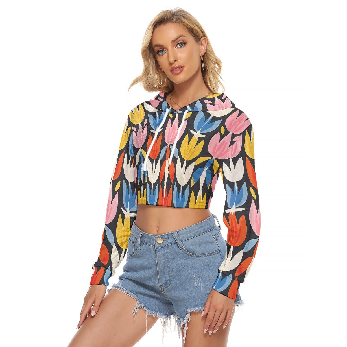 All-Over Print Women's Crop Top Hoodie|Velvet