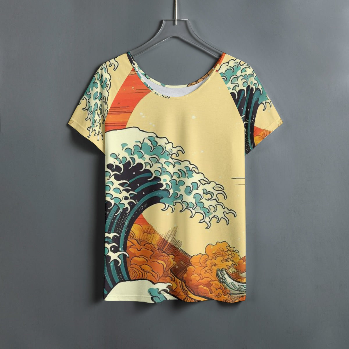 All-Over Print Women's Round Neck T-shirt With Raglan Sleeve