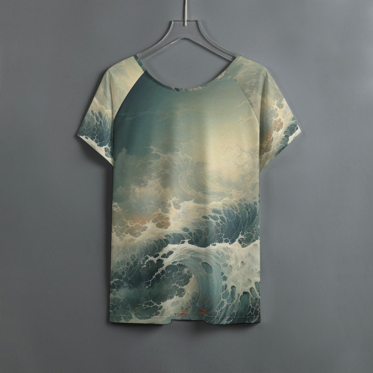 All-Over Print Women's Round Neck T-shirt With Raglan Sleeve