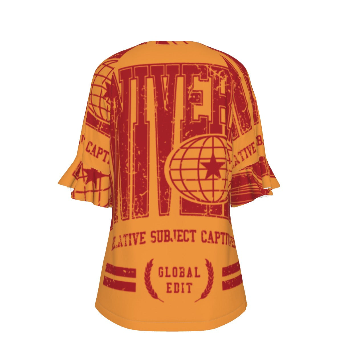 All-Over Print V-neck Women's T-shirt With Bell Sleeve