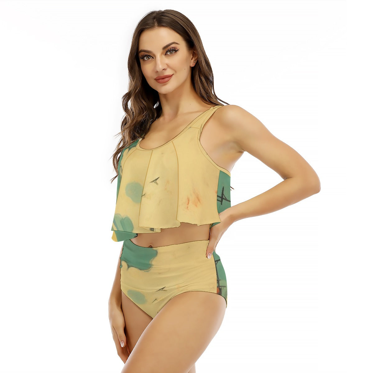 All-Over Print Women's Ruffled Vest Bikini Swimsuit