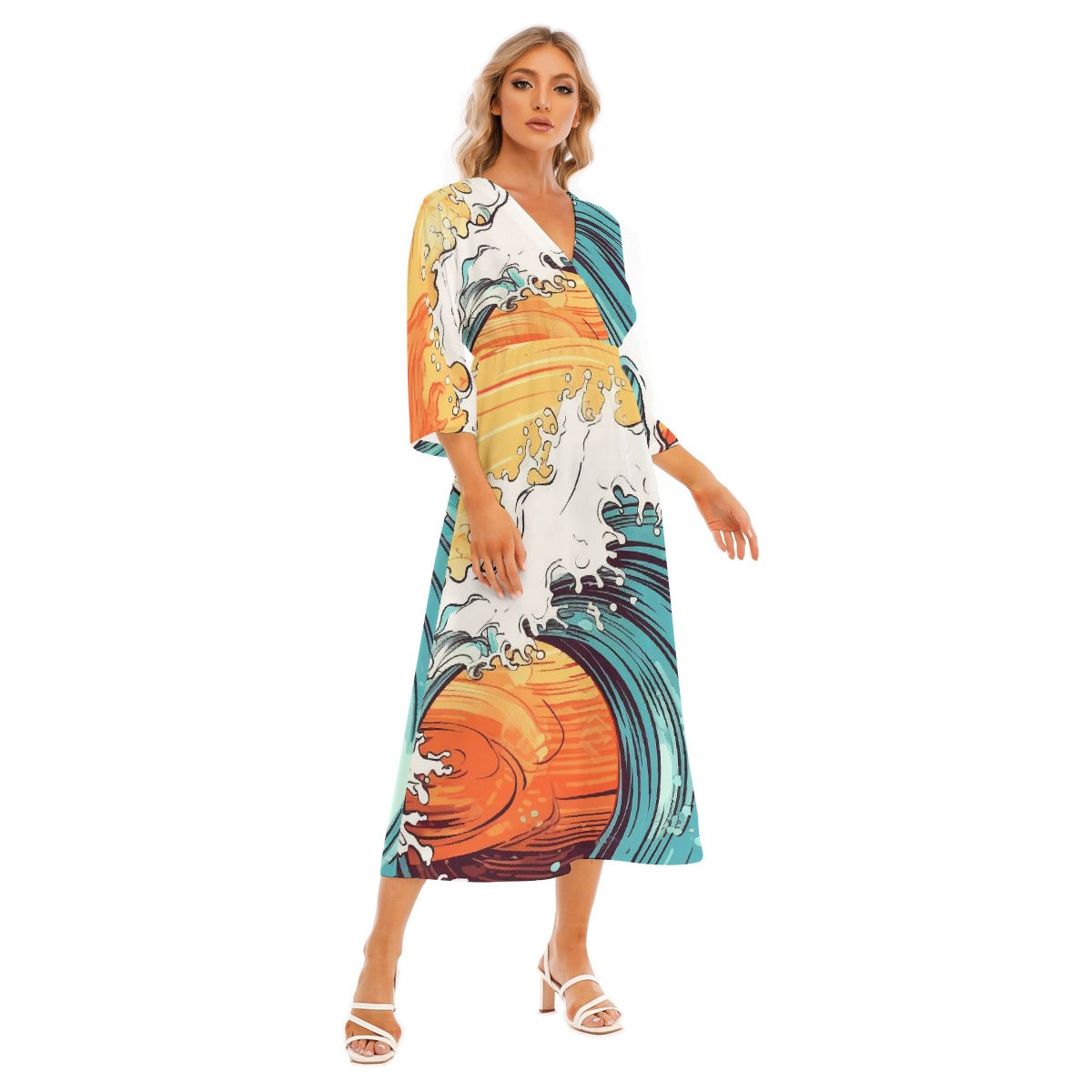 All-Over Print Women's Mid-Sleeve Long Dress