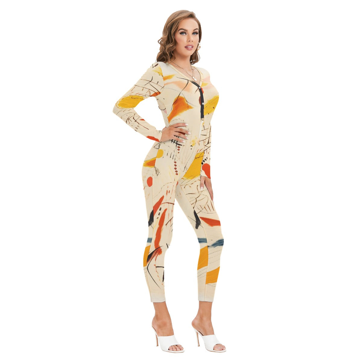 All-Over Print Women's Plunging Neck Jumpsuit