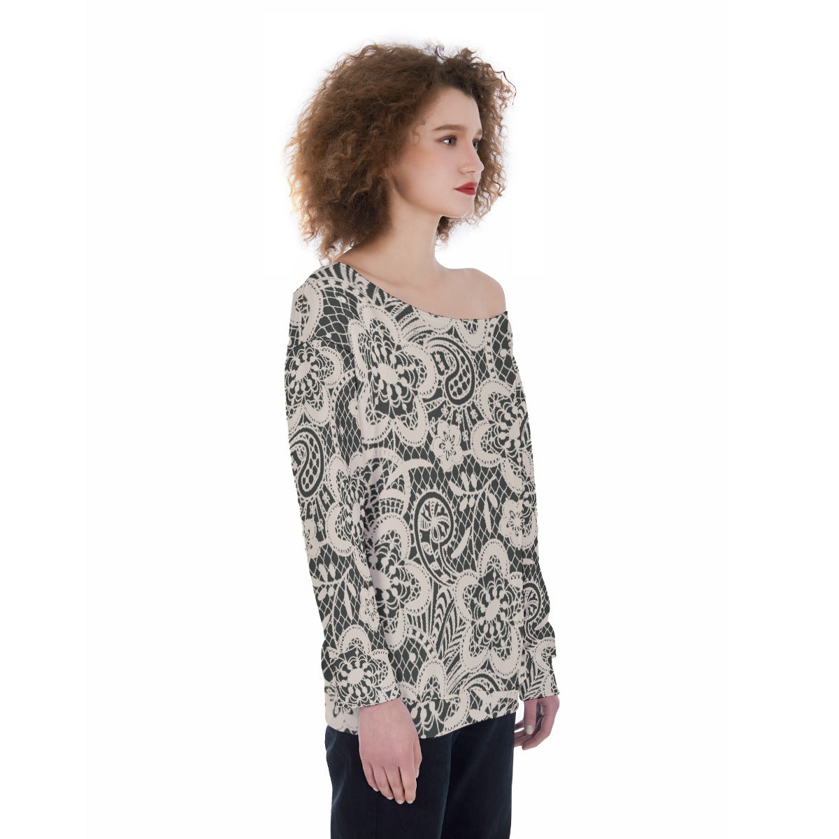 All-Over Print Oversized Women's Off-Shoulder Sweatshirt