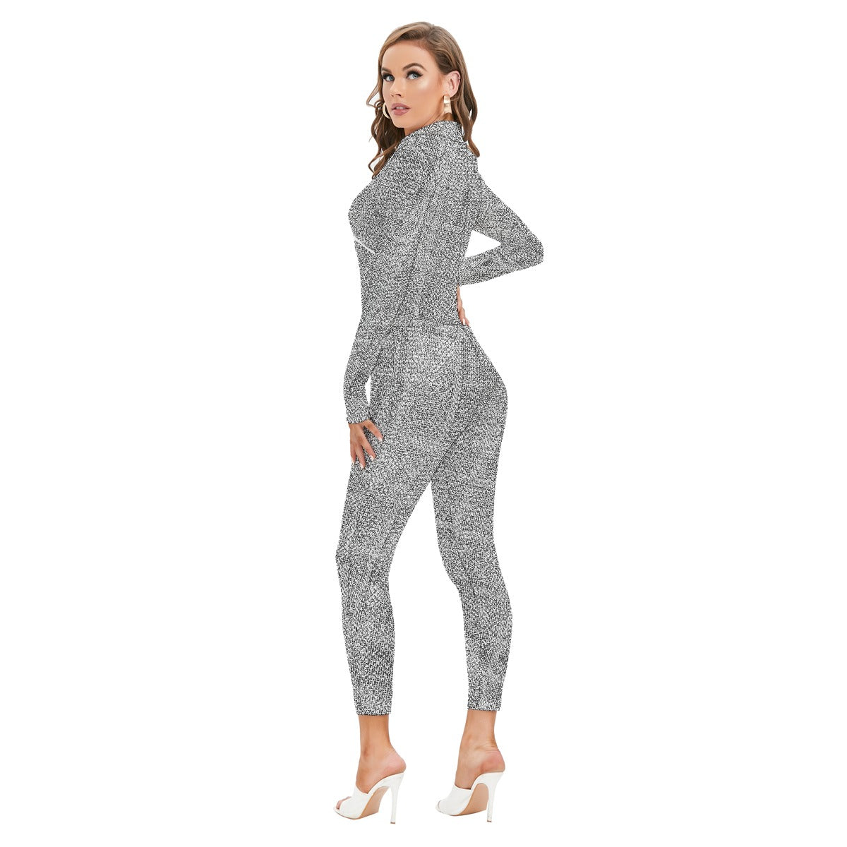 All-Over Print Women's Long-sleeved High-neck Jumpsuit With Zipper