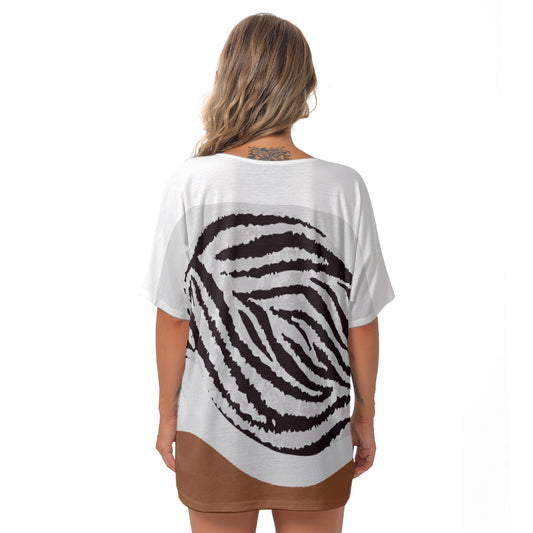 All-Over Print Women's Bat Sleeves V-Neck Blouse