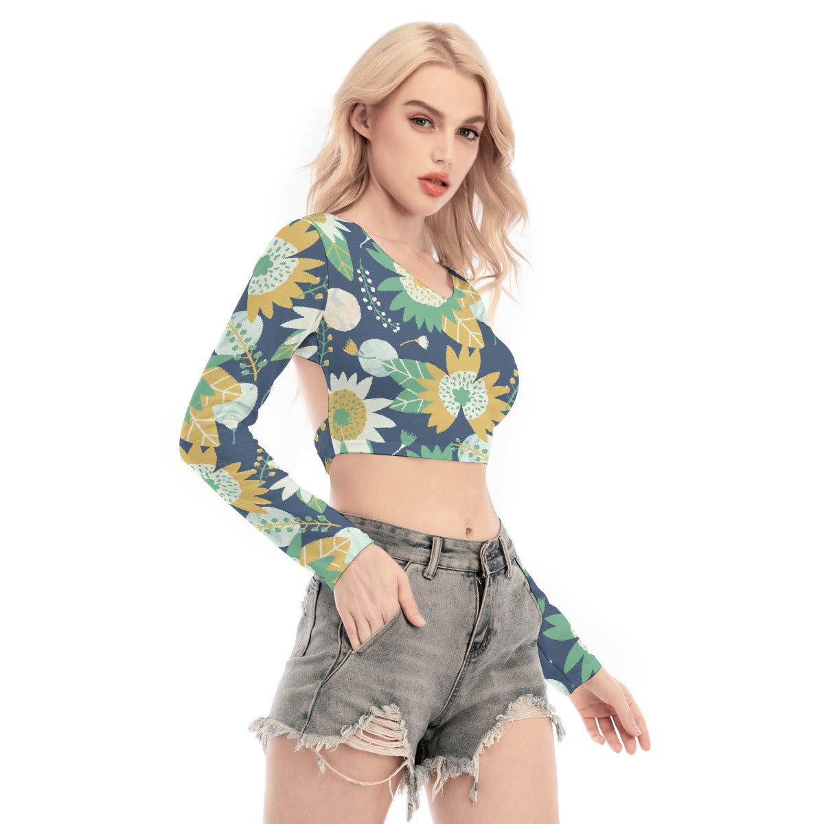 All-Over Print Women's Back Hollow T-shirt With Strap