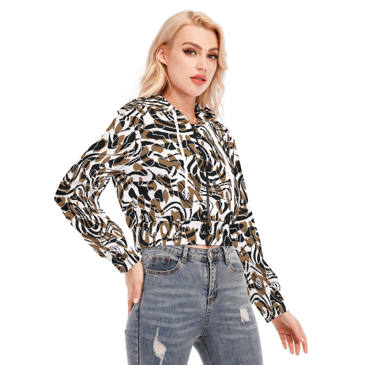 All-Over Print Women's Crop Top Hoodie With Zipper Closure