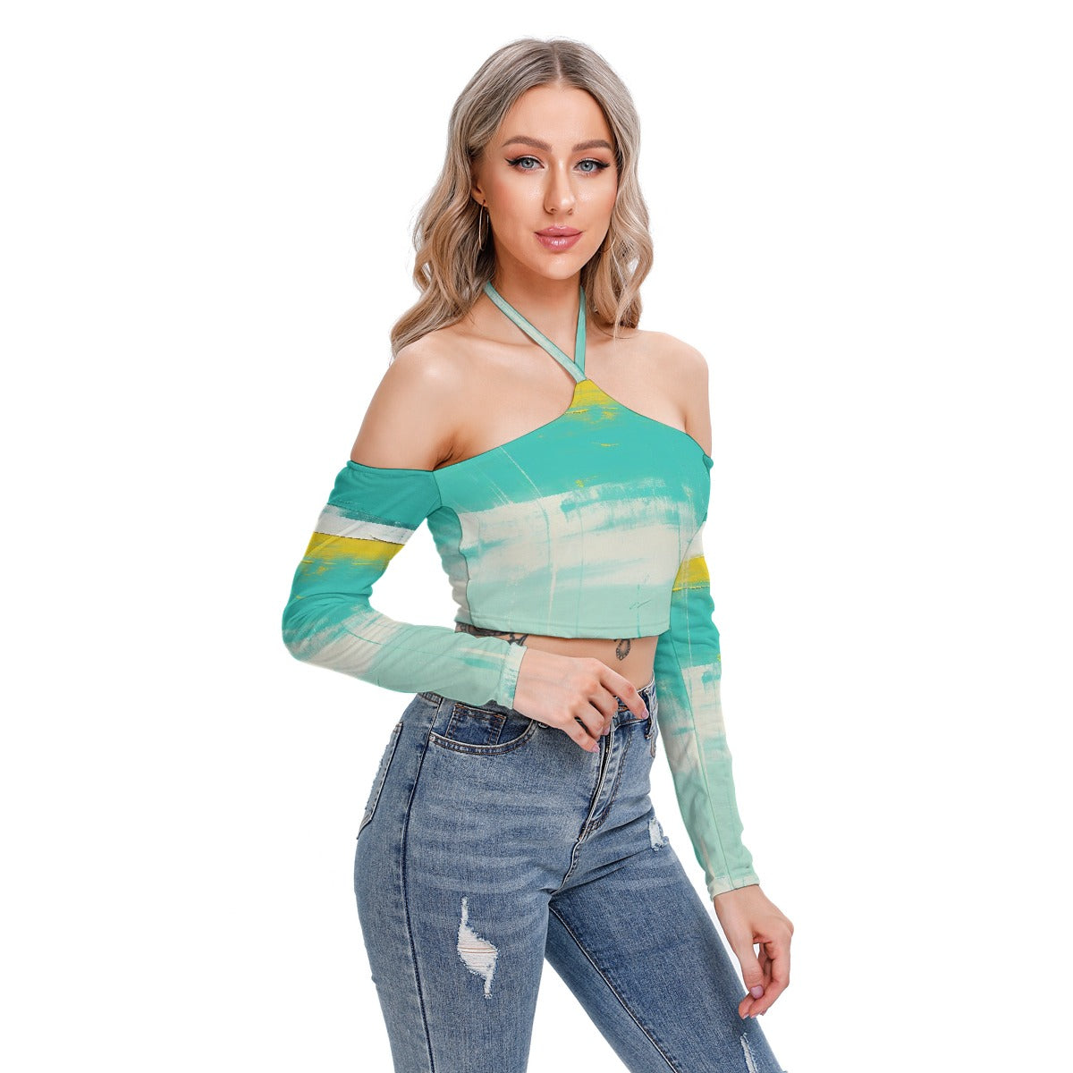 All-Over Print Women's Halter Lace-up Top