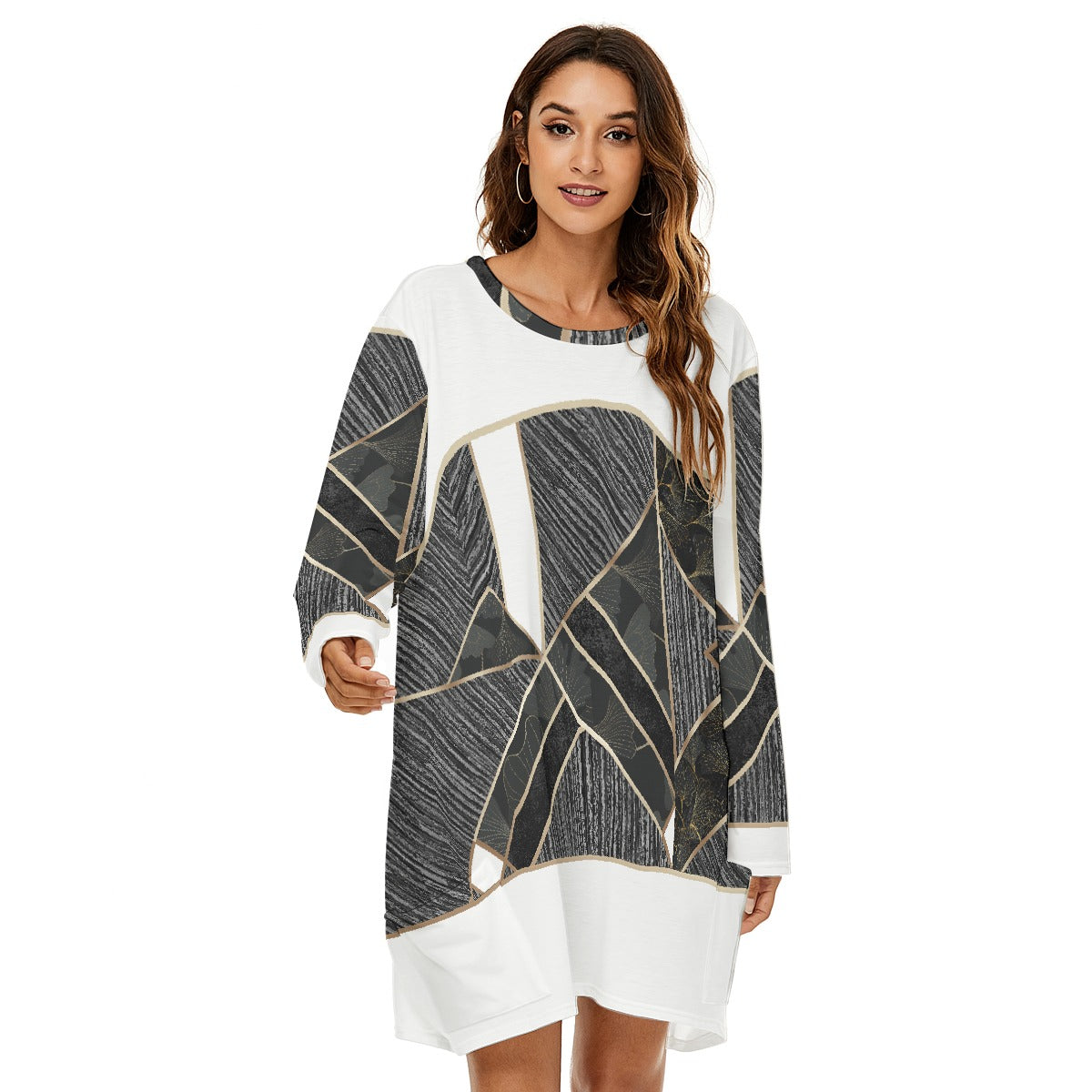 All-Over Print  Women's Loose Crew Neck Dress