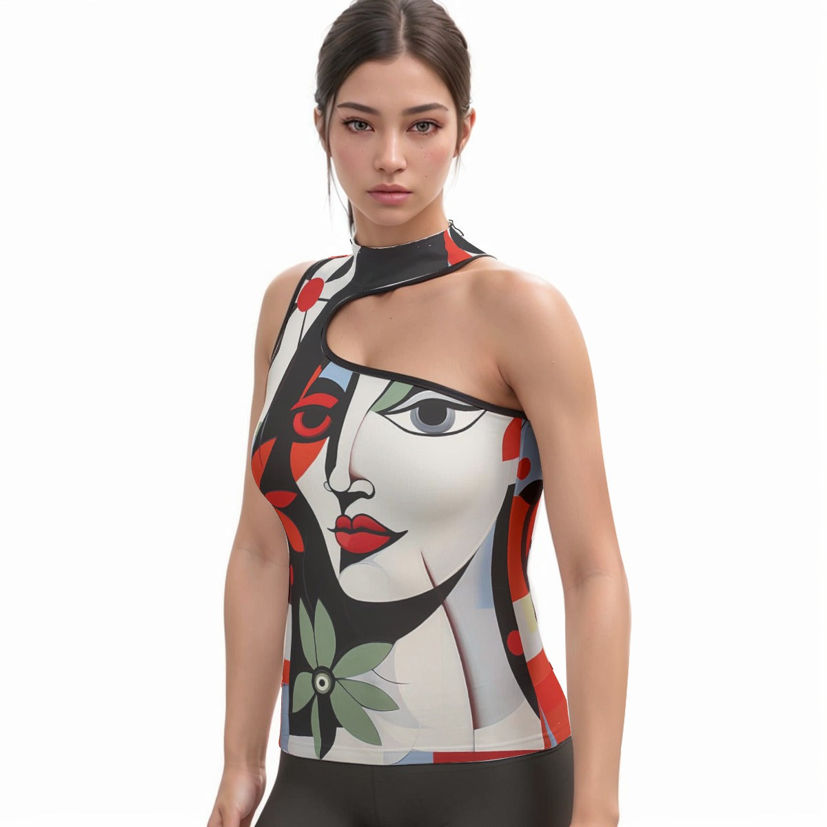 All-Over Print Women's Halter Sleeveless Asymmetrical Tank Top