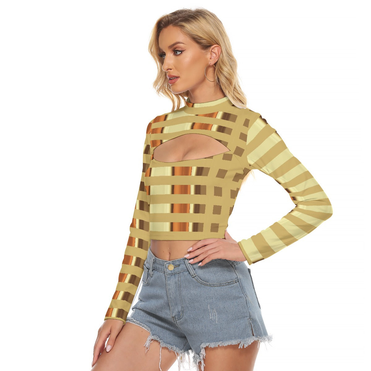 All-Over Print Women's Hollow Chest Keyhole Tight Crop Top