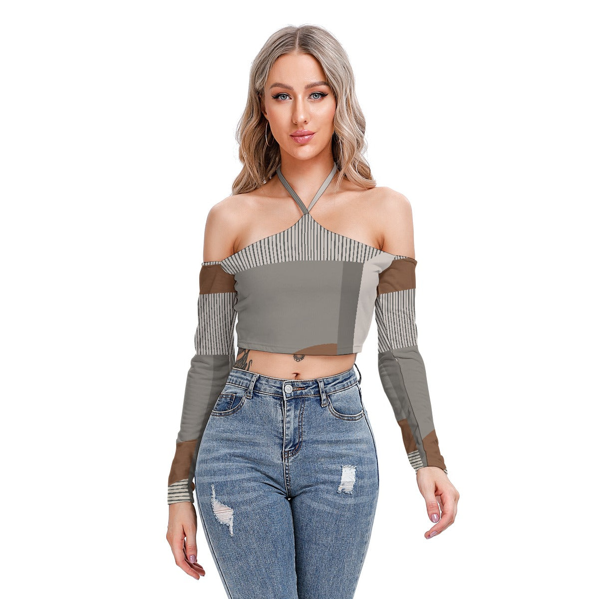 All-Over Print Women's Halter Lace-up Top