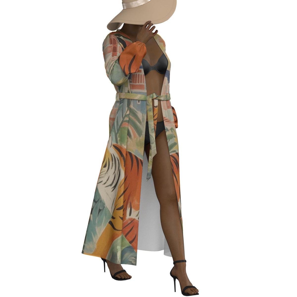 All-Over Print Women's Lace-up Chiffon Robe