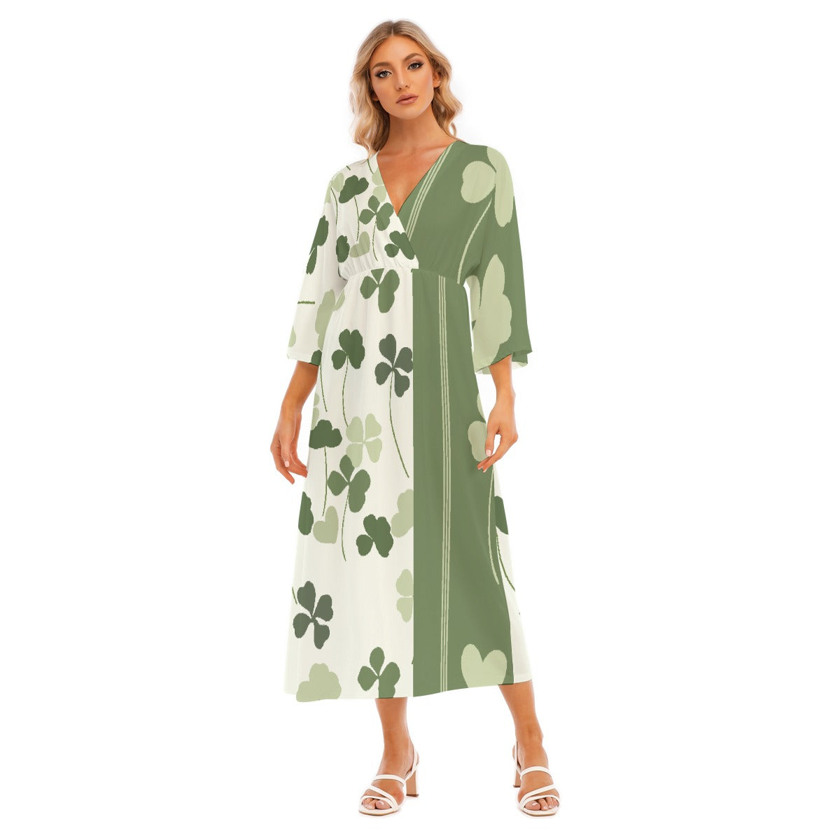 All-Over Print Women's Mid-Sleeve Long Dress